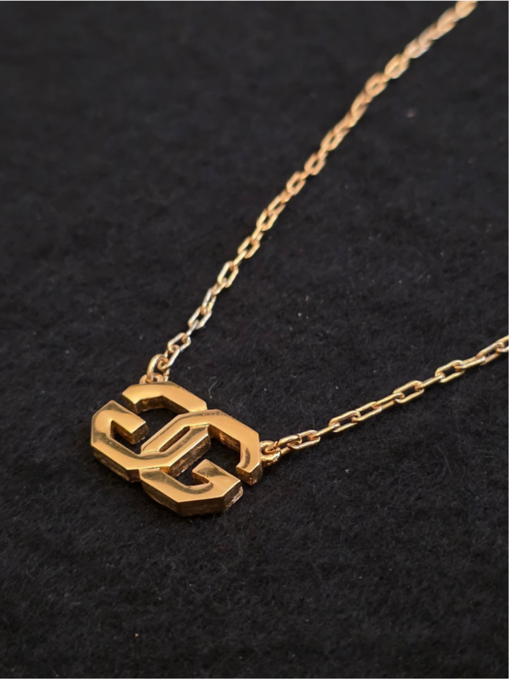Vintage 80s Givenchy Gold-Tone Double "G" Geometric Logo Necklace